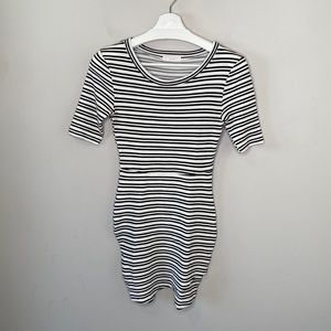 Lush Knit Striped Asymmetrical Black and White Dress